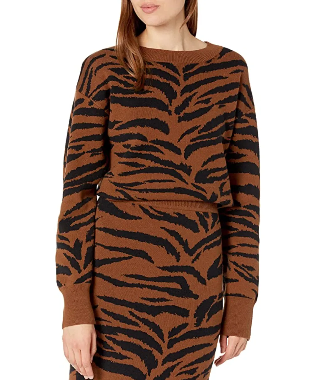 The Drop Women's Ingrid Long Sleeve Crewneck Jaquard Sweater