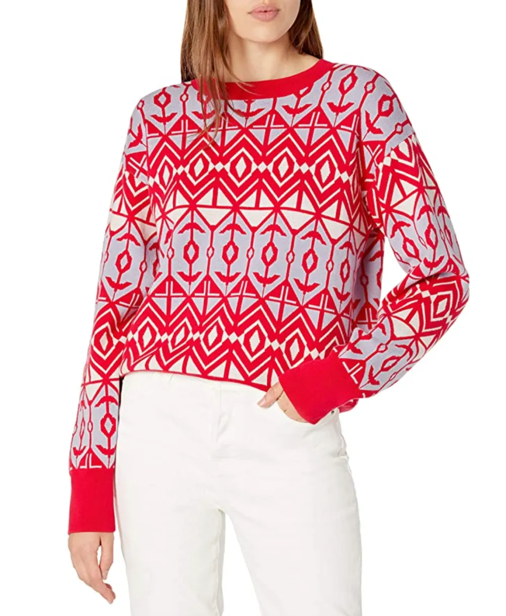 The Drop Women's Ingrid Long Sleeve Crewneck Jaquard Sweater