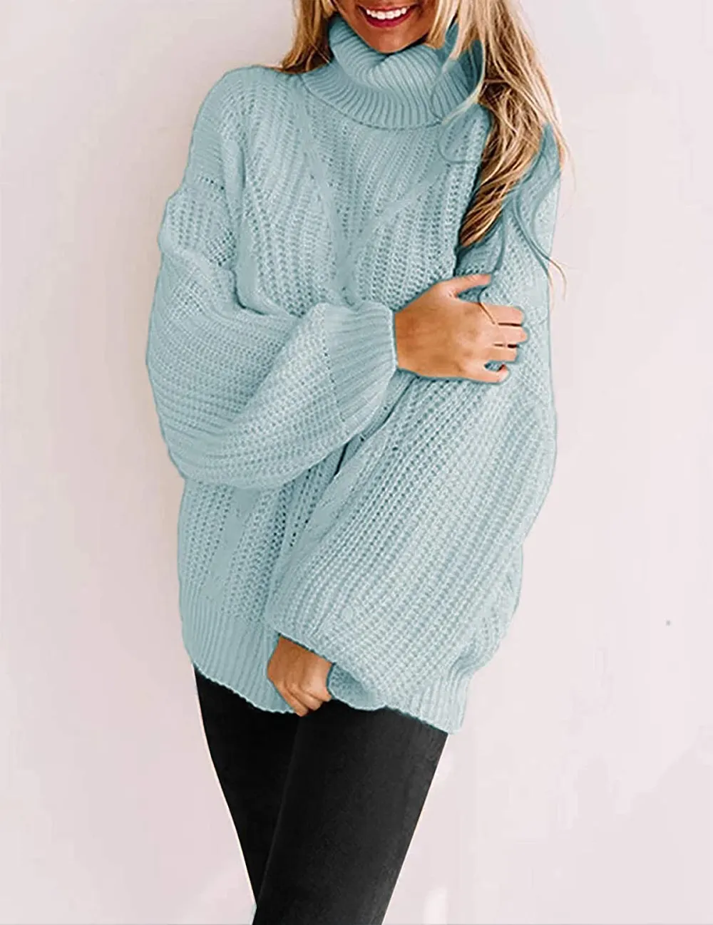 Yuoioyu Chunky Cable Knit Oversized Turtleneck Sweater
