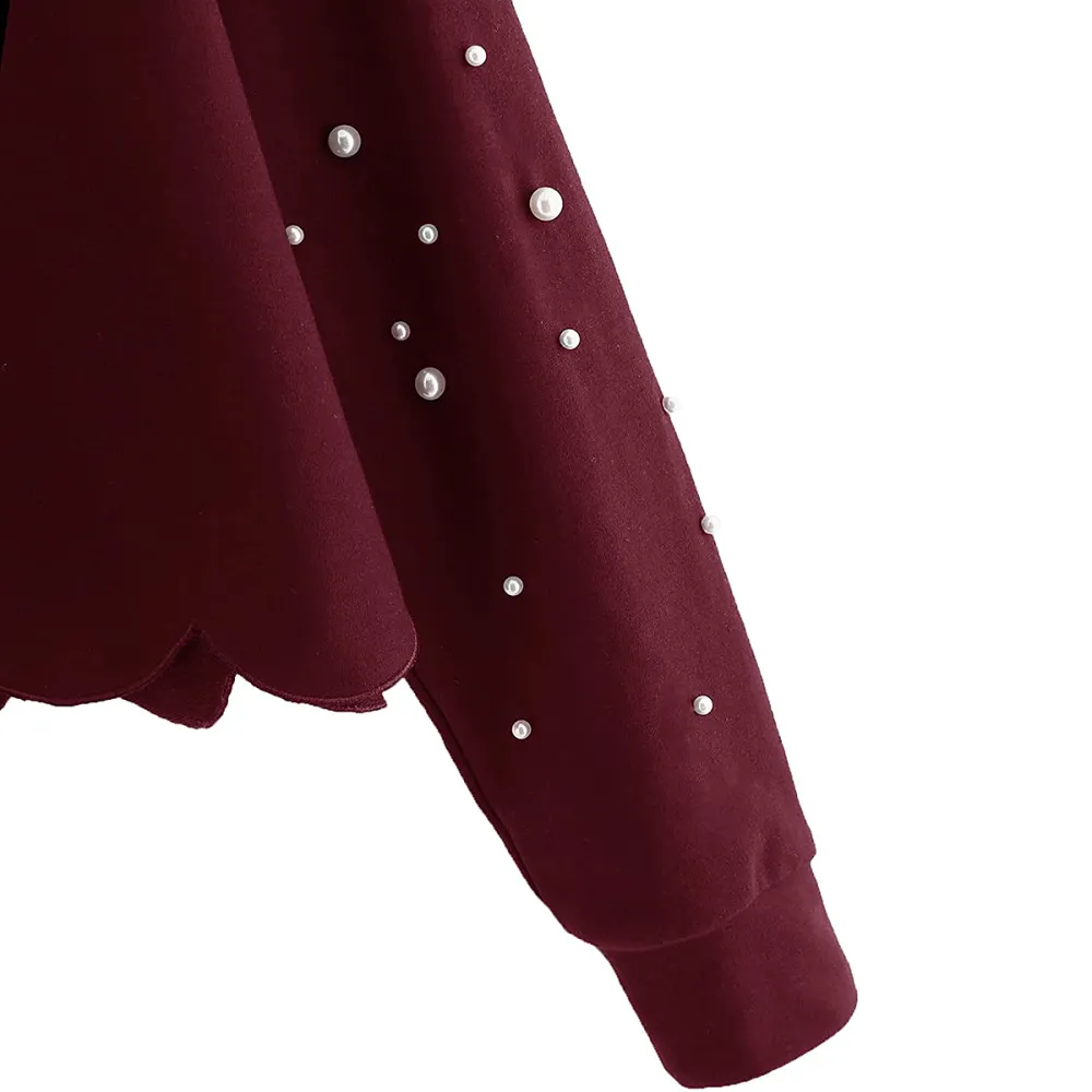 Romwe Scalloped Hem Crop Top Sweatshirt