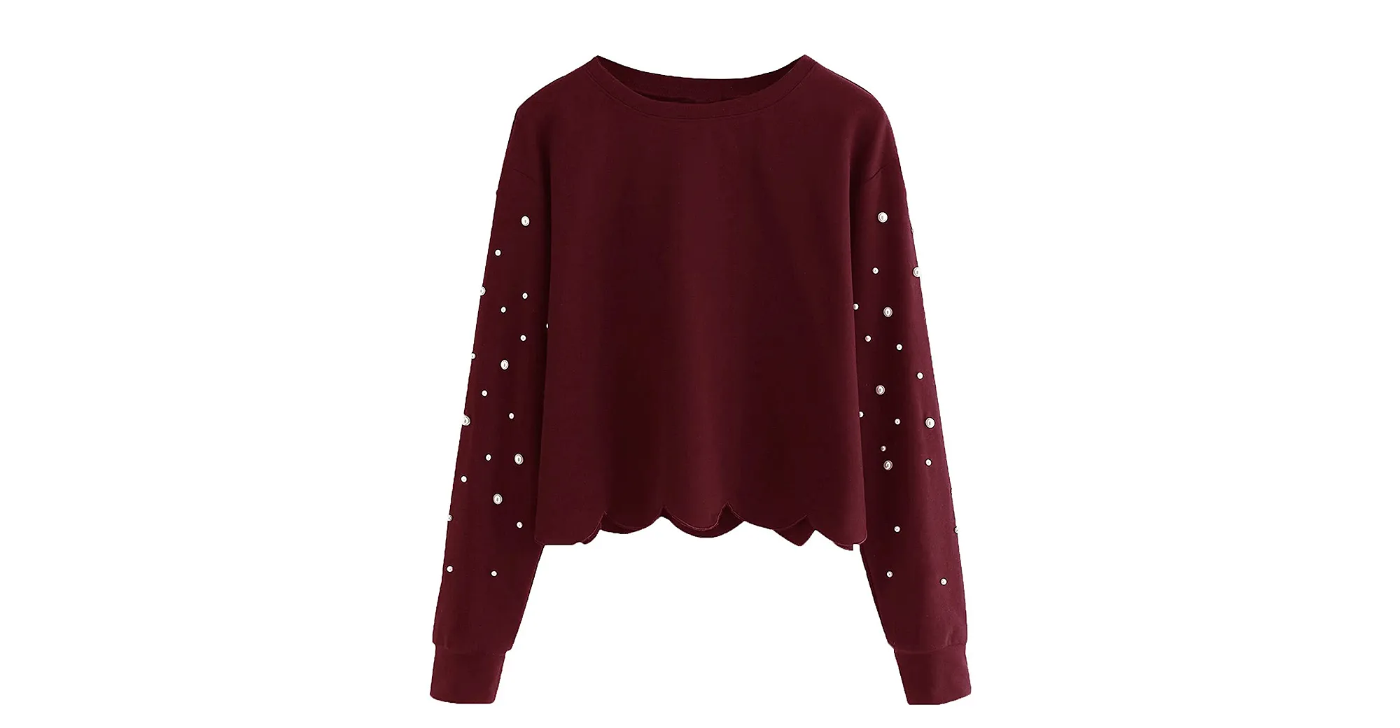 Romwe Scalloped Hem Crop Top Sweatshirt