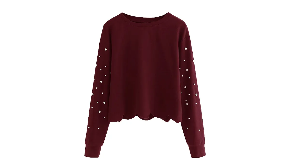 Romwe Scalloped Hem Crop Top Sweatshirt