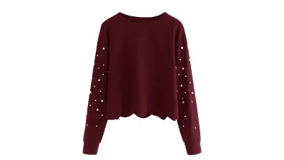 Romwe Scalloped Hem Crop Top Sweatshirt