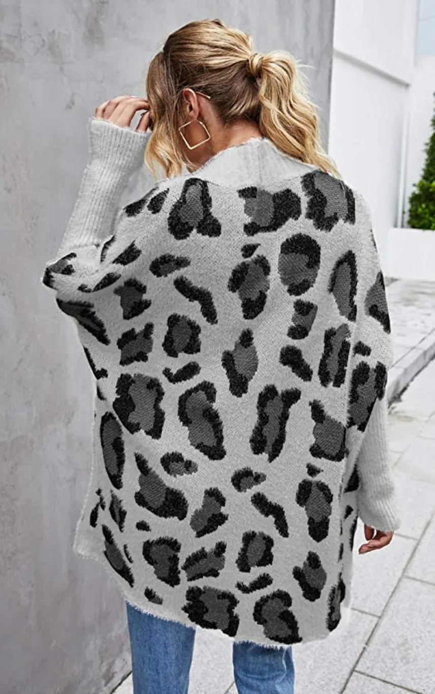 Angashion Women's Long Sleeve Leopard Print Open Front Cardigan Sweater