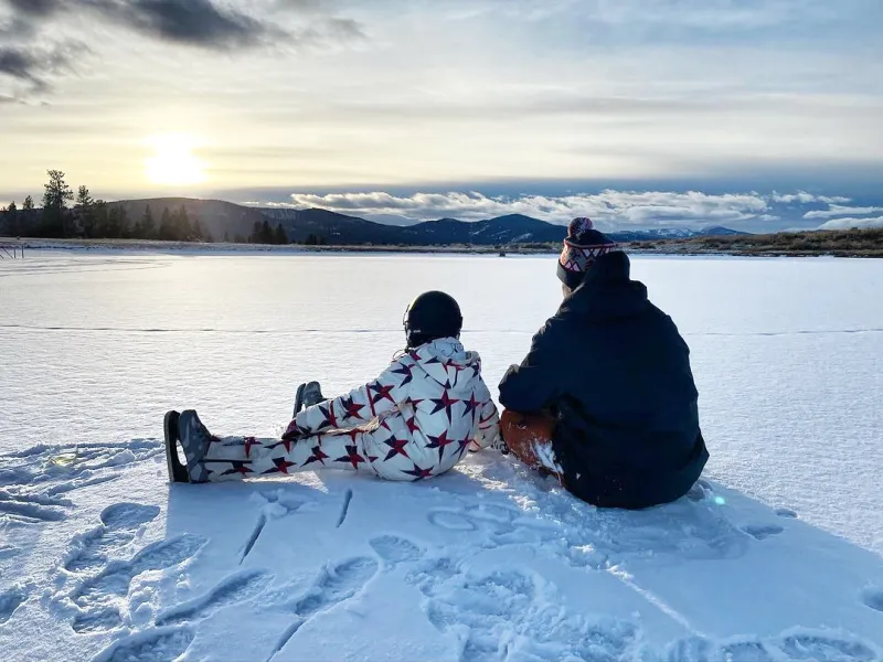 Carey Hart and Daughter Willow in the Snow