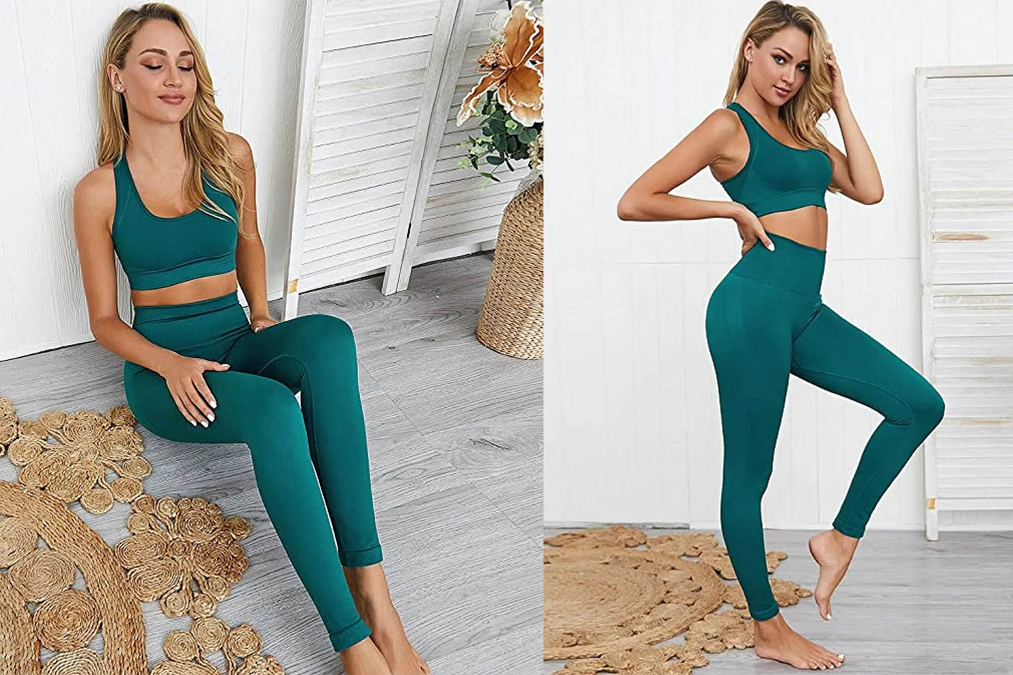 Hotexy Women's Workout Outfit 2 Pieces Seamless Yoga Leggings with Sports Bra