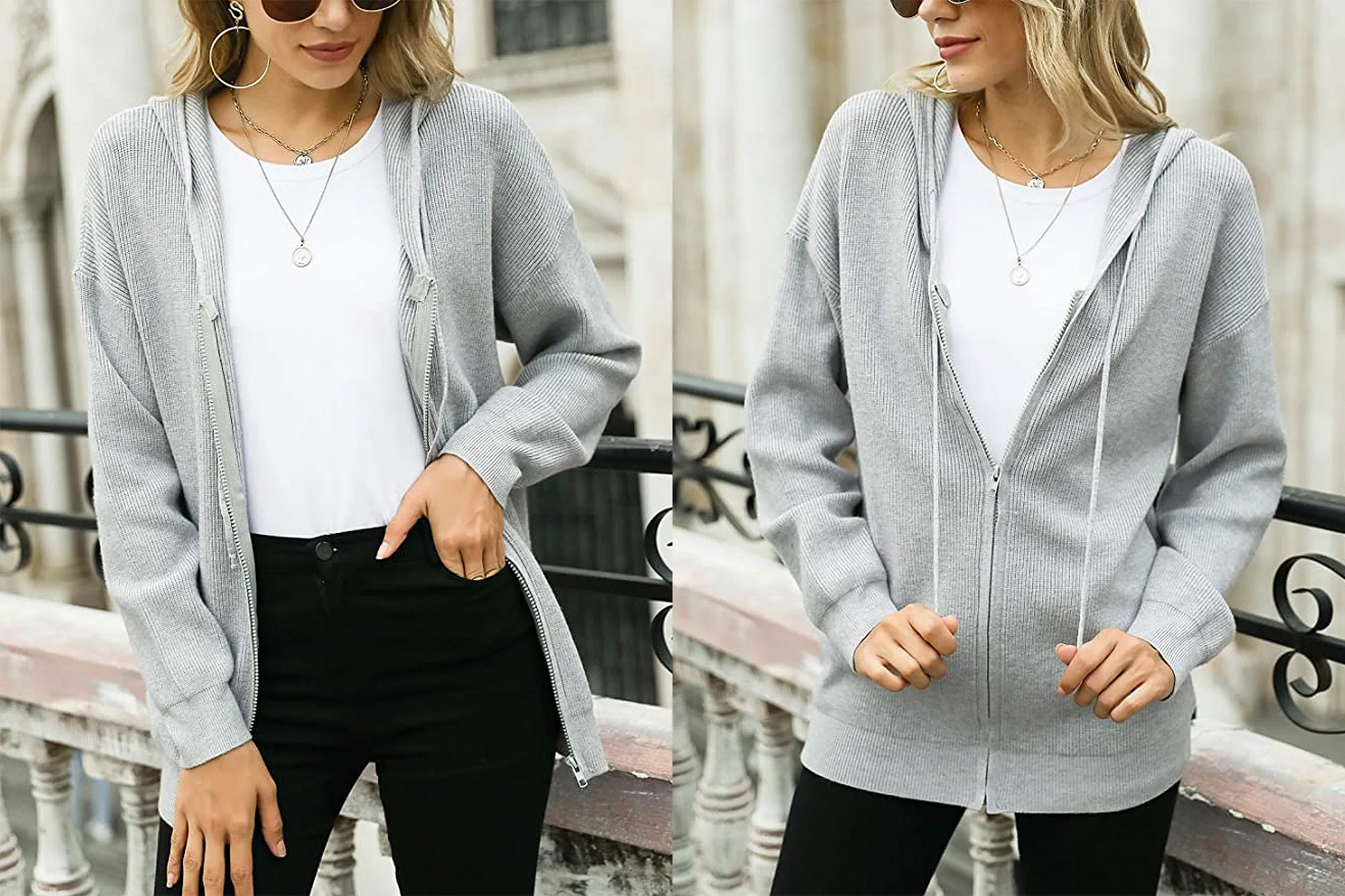 Irevial Women's Zip Up Casual Long Sleeve Loose Knit Cardigan Sweater