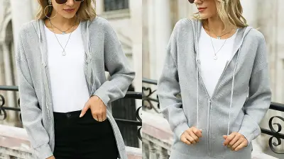 Irevial Women's Zip Up Casual Long Sleeve Loose Knit Cardigan Sweater