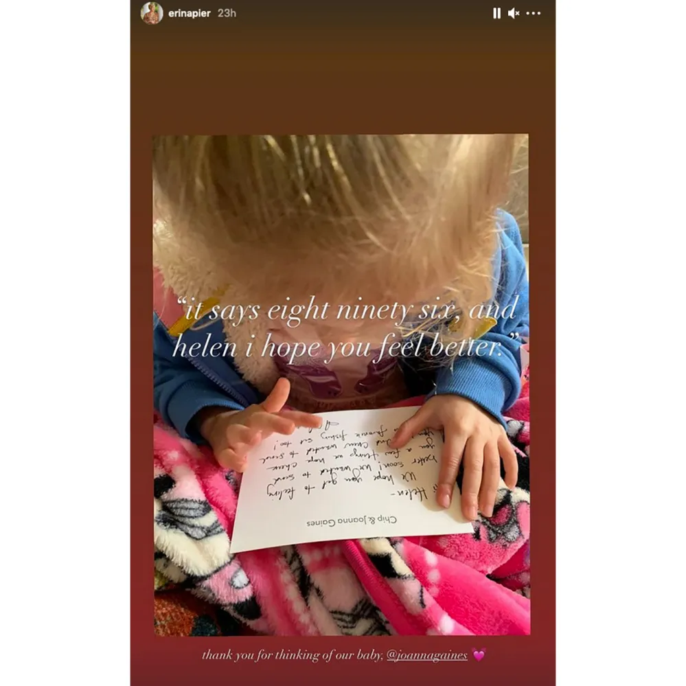 Joanna Gaines and Chip Gaines Send Erin Napier&rsquo;s Daughter Helen Sweet Card After She Breaks Leg
