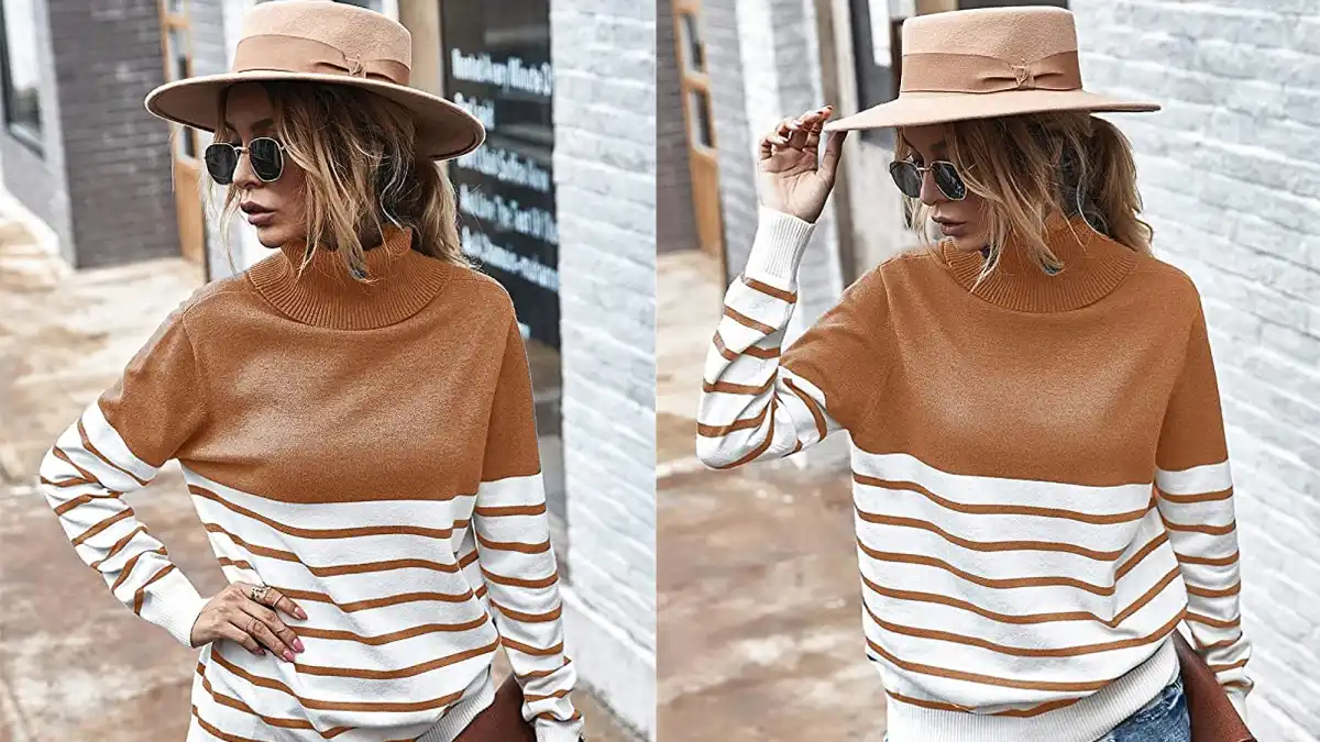 KIRUNDO 2020 Women’s Turtleneck Knitted Long Sleeve Loose Ribbed Sweater