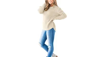 MEROKEETY Women's Long Sleeve Waffle Knit Crew Neck Pullover Top