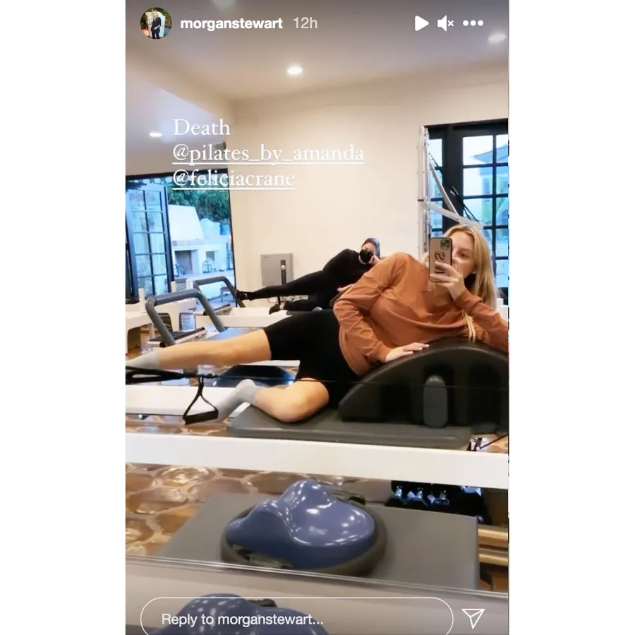 Pregnant Morgan Stewart Doing Pilates In The Mirror