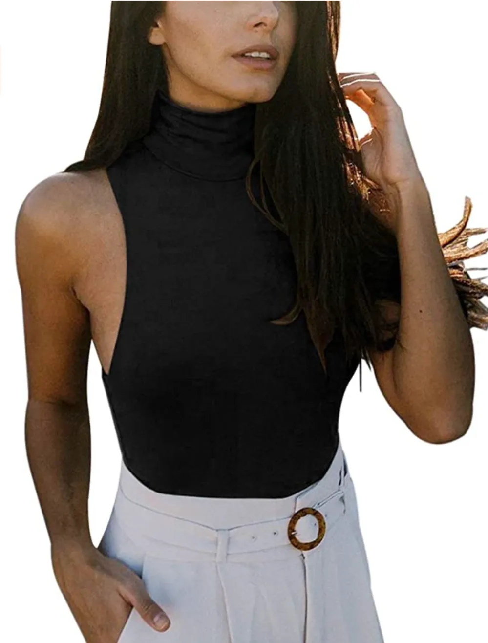 REORIA Women&rsquo;s Sexy Sleeveless Racer Back Halter Neck Bodysuit