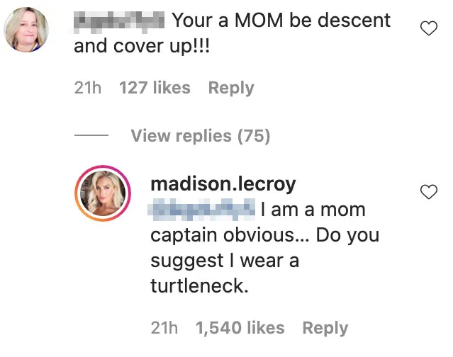 Southern Charm Madison LeCroy Fires Back at Mom-Shamer Who Told Her to Cover Up Amid Jay Cutler Drama