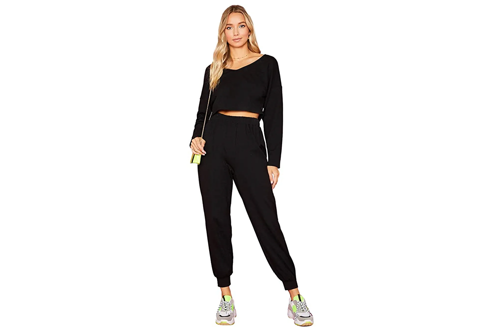 SweatyRocks Women's 2 Pieces Outfits Long Sleeve Crop Top and Sweatpants Jogger Set