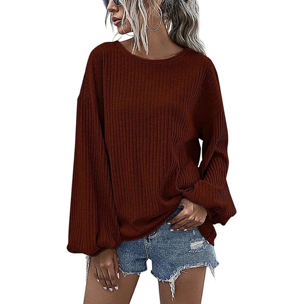 Hibluco Casual Loose Knitted Long-Sleeve Crew Neck Sweater