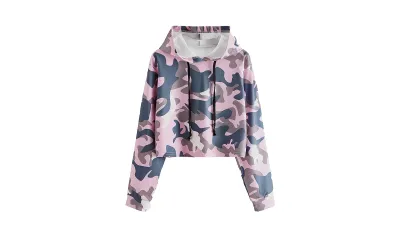 MakeMeChic Long-Sleeve Casual Printed Sweatshirt in Camo Pink