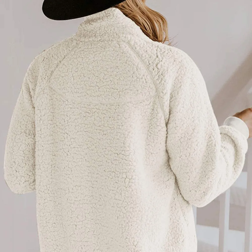 MEROKEETY Long-Sleeve Button Sherpa Jacket