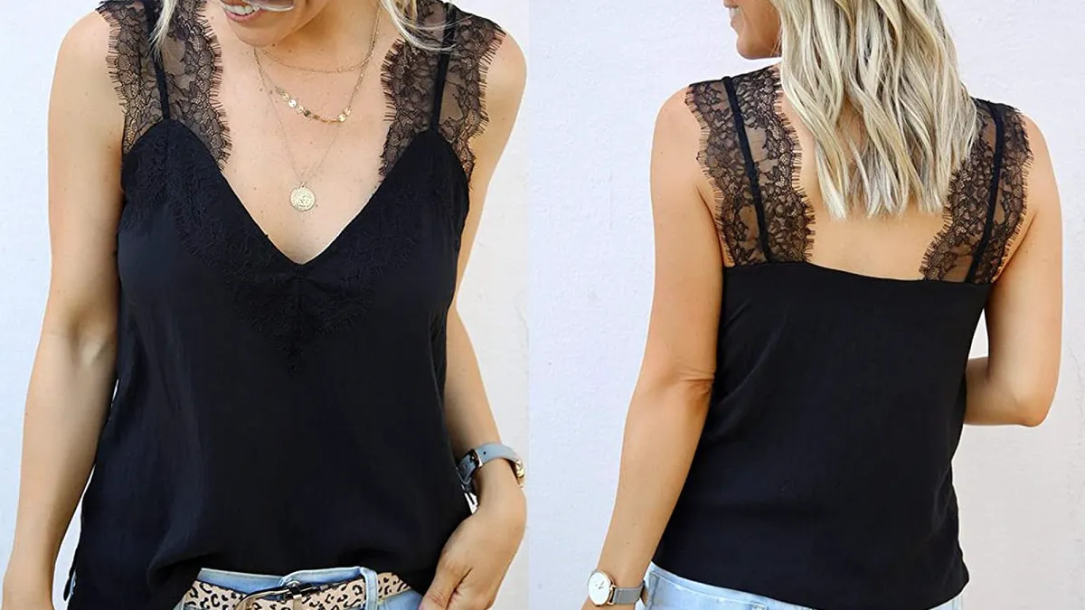 BLENCOT Women's V Neck Lace Strappy Cami Tank Top