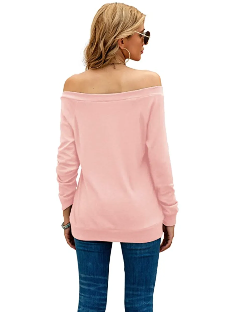 HIYIYEZI Women's Long Sleeve Boat Neck Off Shoulder Blouse Top