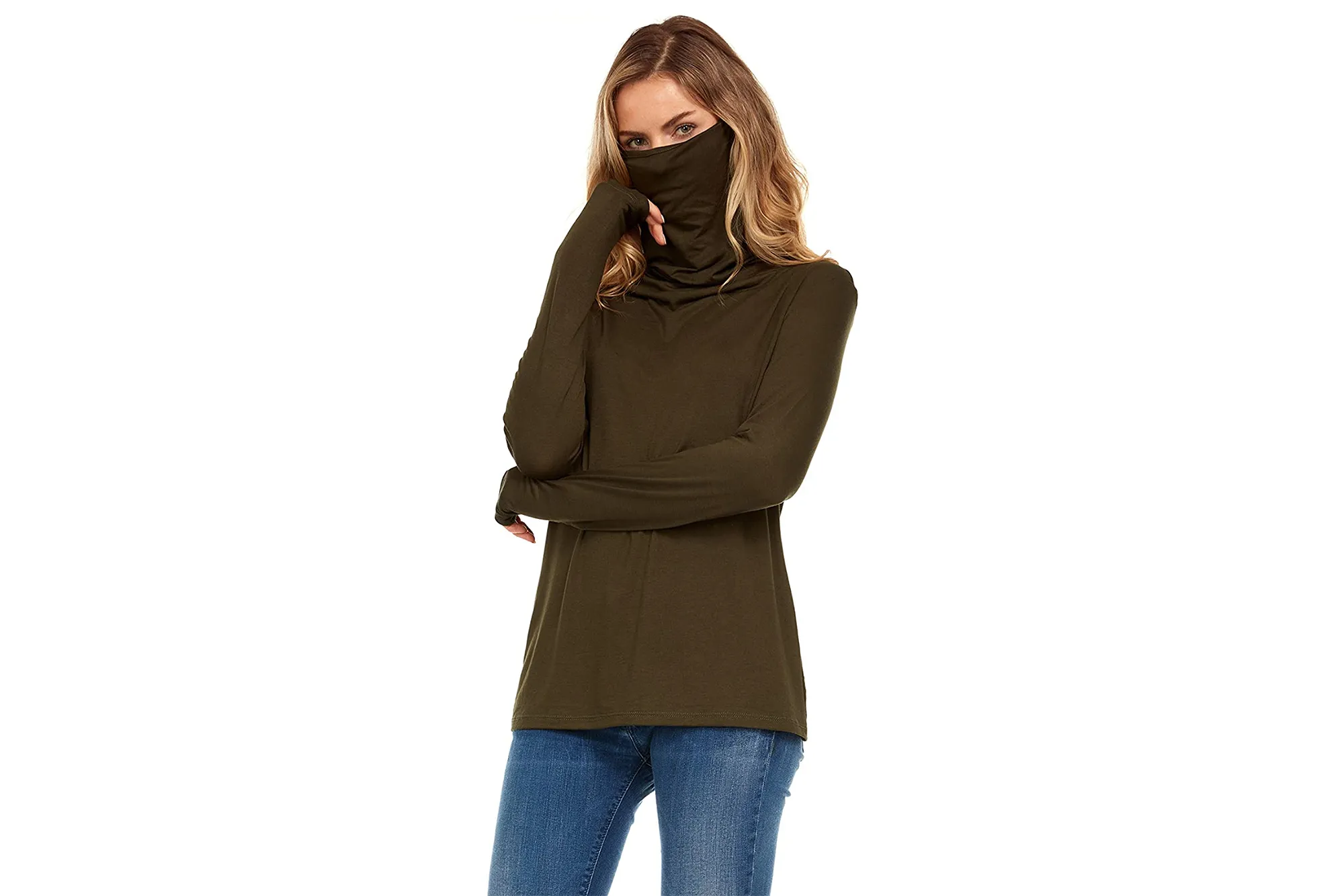 Inner Beauty Womens Long Sleeve Shirt with Attached Face Mask