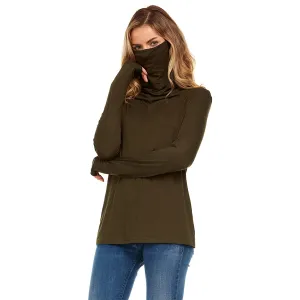 Inner Beauty Womens Long Sleeve Shirt with Attached Face Mask