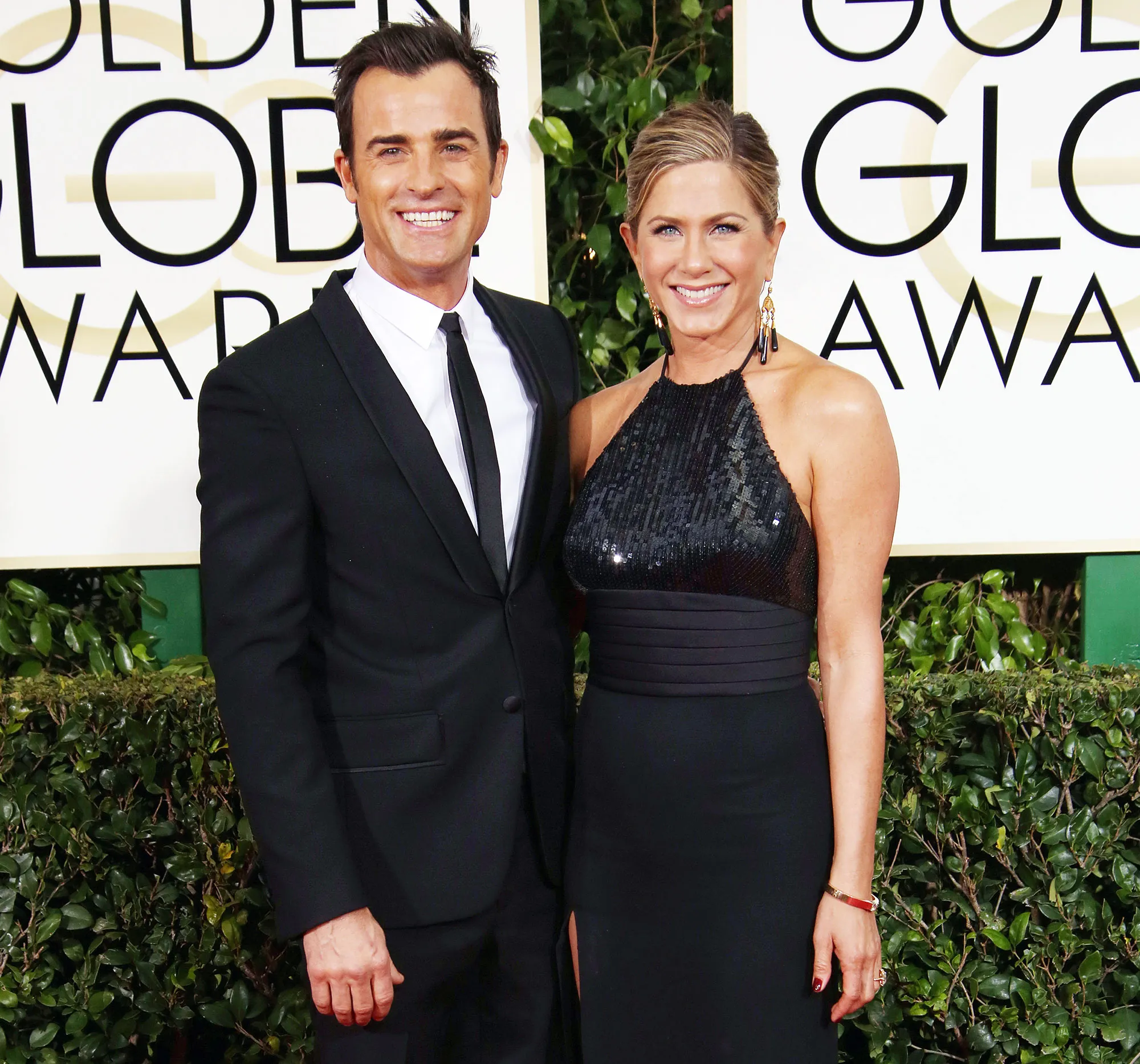 Justin Theroux and Jennifer Aniston arrive at the Golden Globes 2015 Jennifer Aniston Ex Justin Theroux Sends Love on Her 52nd Birthday