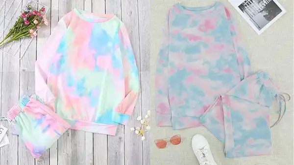 ROSKIKI Women's 2 Pieces Tie Dye Pajamas Set Long Sleeve Pullover with Long Pants Sweatsuit