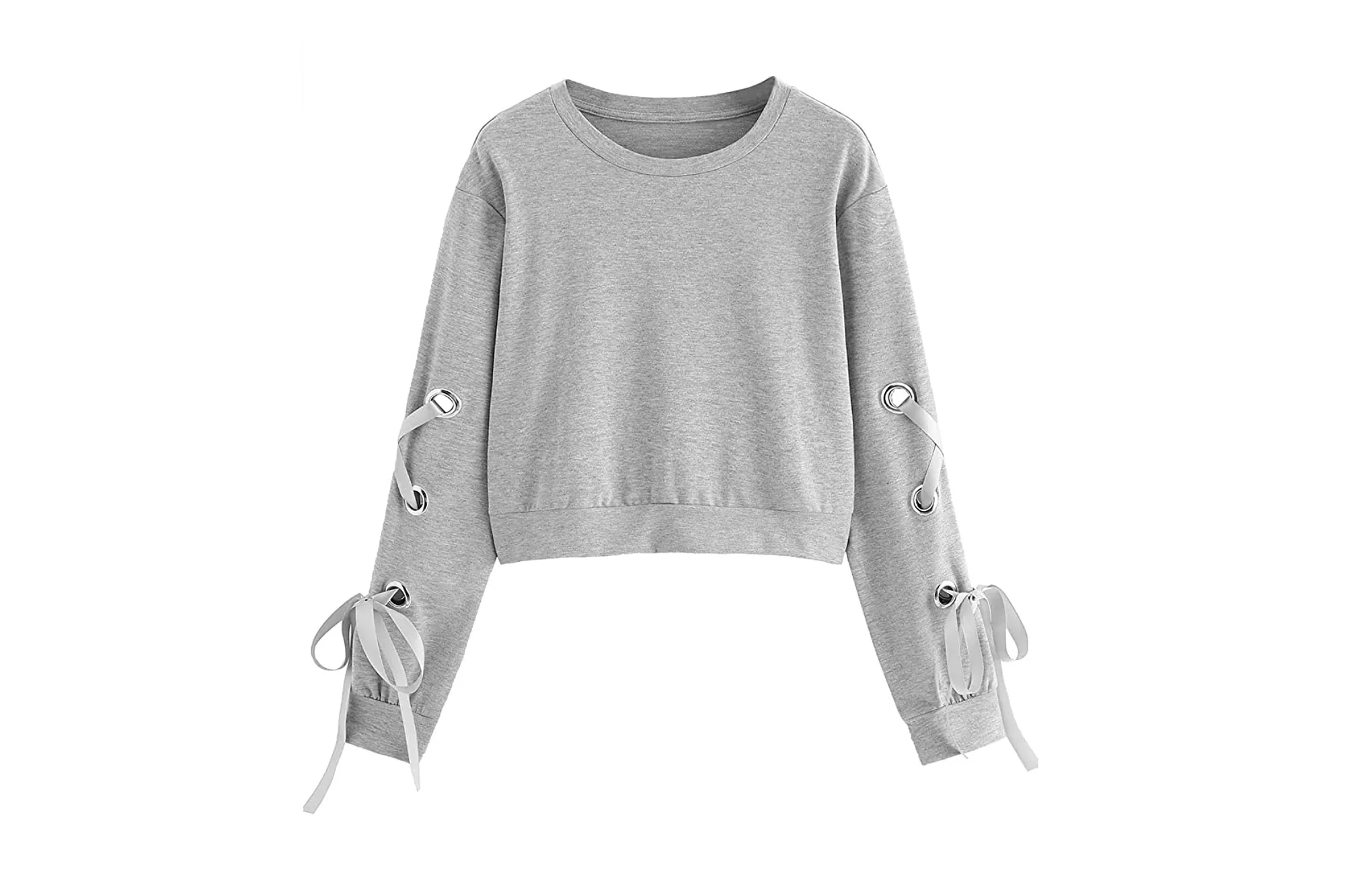 SweatyRocks Women's Casual Lace Up Long Sleeve Pullover Crop Top Sweatshirt