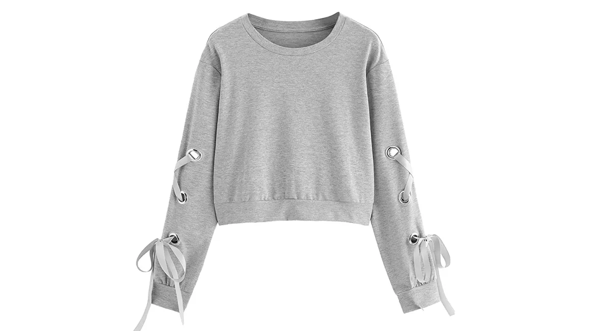 SweatyRocks Women's Casual Lace Up Long Sleeve Pullover Crop Top Sweatshirt