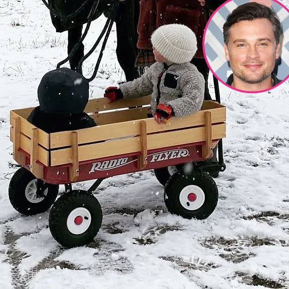 Tom Welling Son Riding In A Wagon With Horses In The Snow