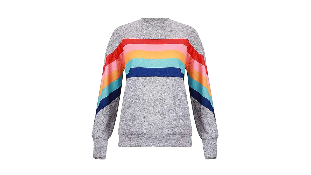HDLTE Rainbow Striped Color-Block Sweatshirt