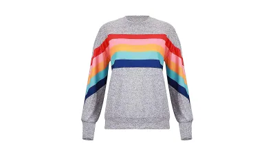 HDLTE Rainbow Striped Color-Block Sweatshirt