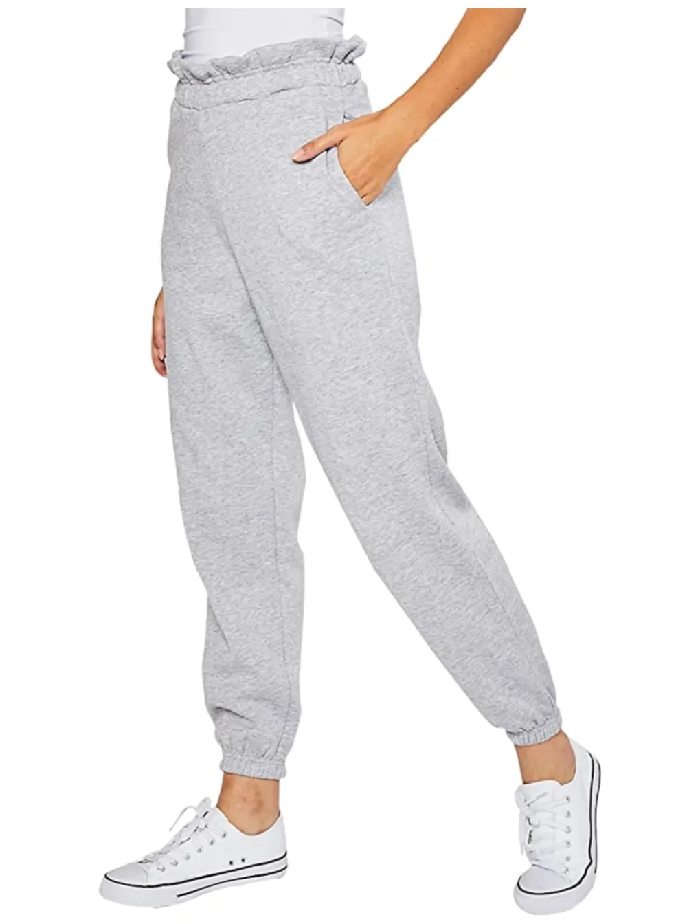 esstive Women's Ultra Soft Fleece Basic Midweight Casual Paper Bag Waist Band High Rise Joggers