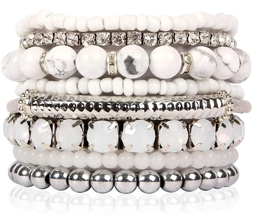 RIAH FASHION Multi Color Stretch Beaded Stackable Bracelets