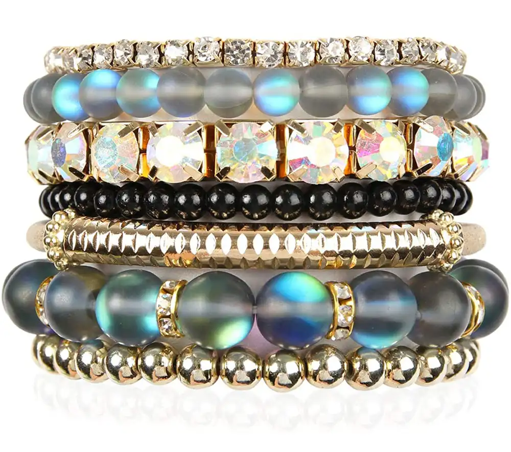 RIAH FASHION Multi Color Stretch Beaded Stackable Bracelets