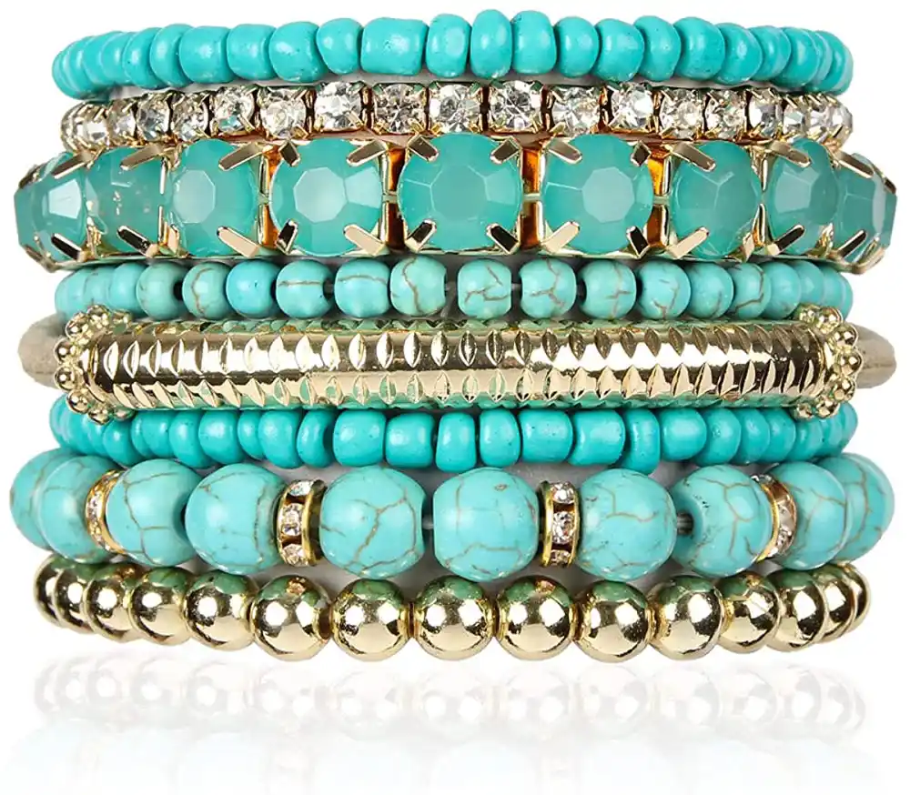 RIAH FASHION Multi Color Stretch Beaded Stackable Bracelets