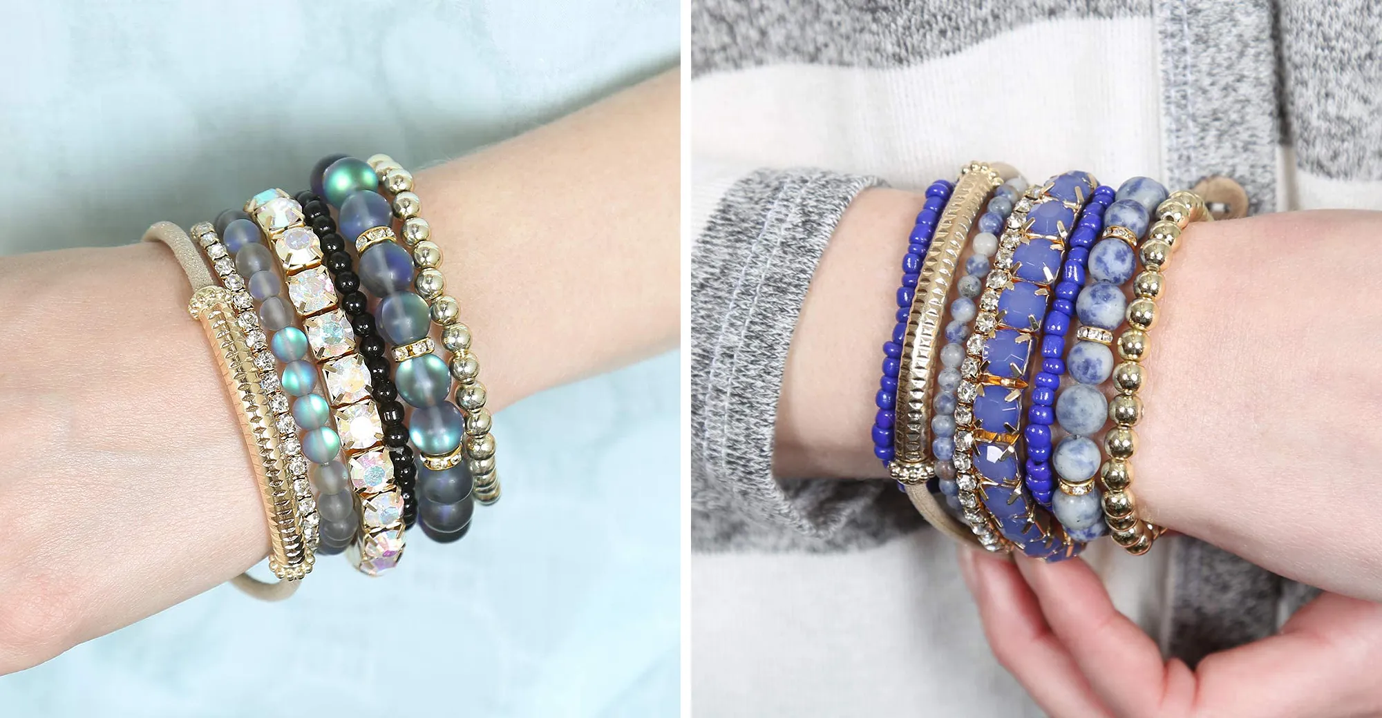 RIAH FASHION Multi Color Stretch Beaded Stackable Bracelets