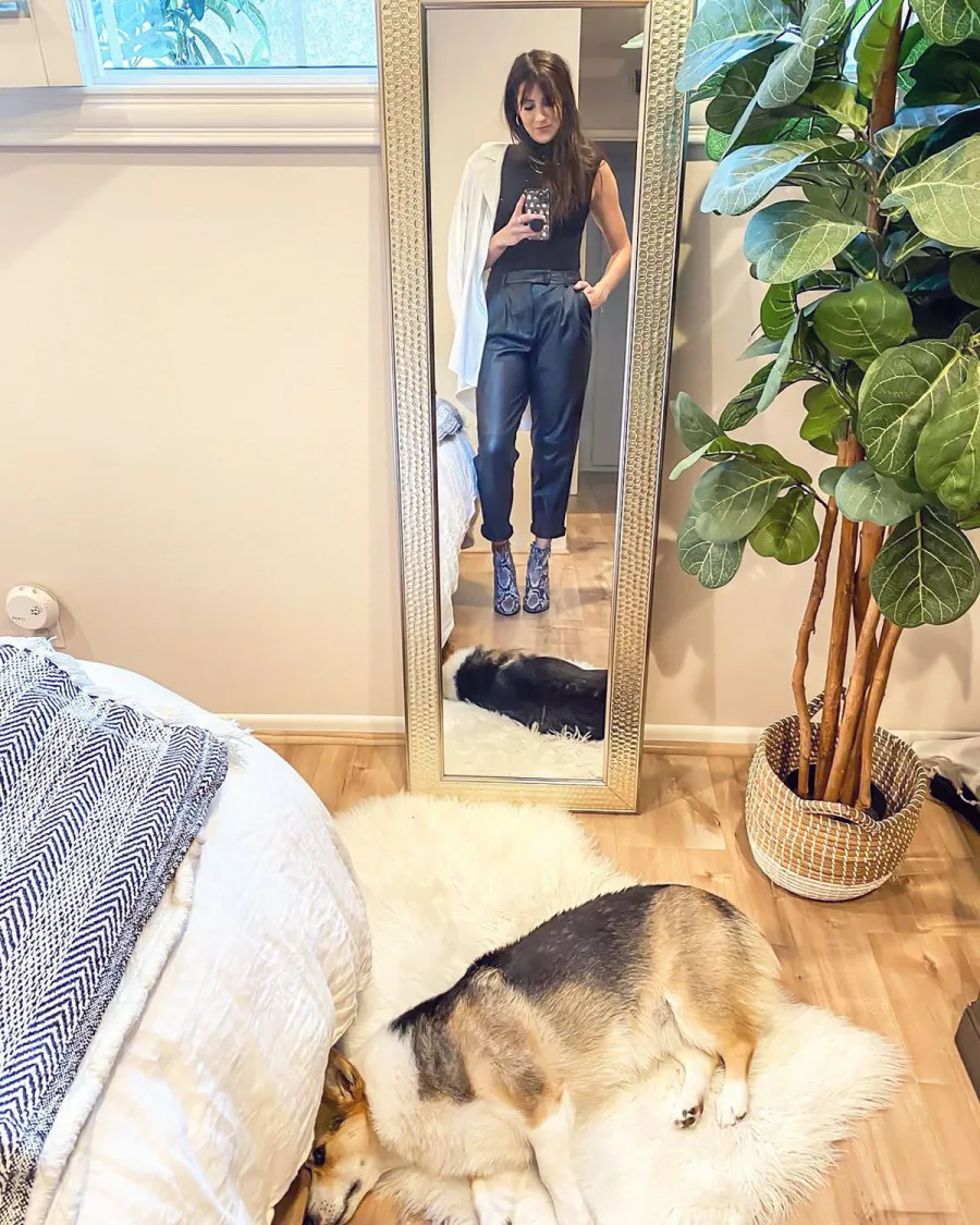 Becca Kufrin Epitomizes ‘90s Style With Curtain Bangs, Pleather Pants