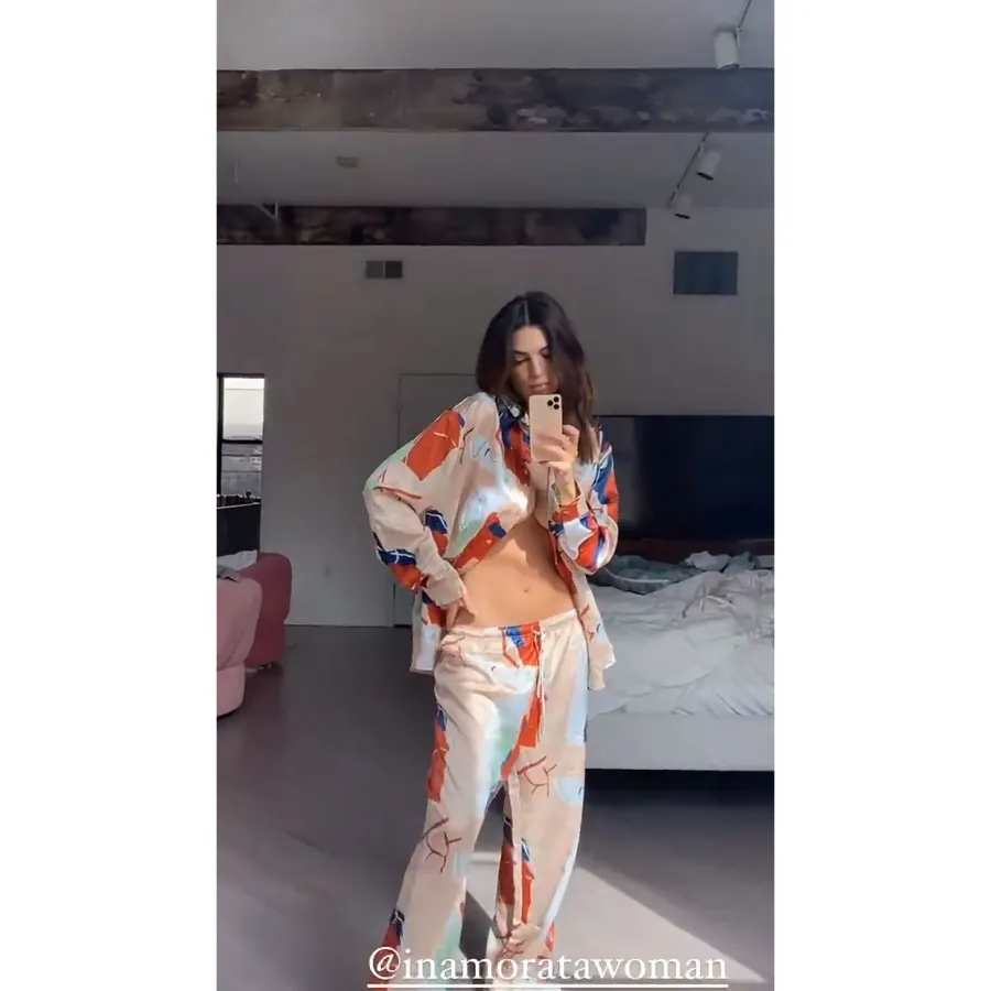 Emily Ratajkowski Unbuttoned Pajama Top Postpartum