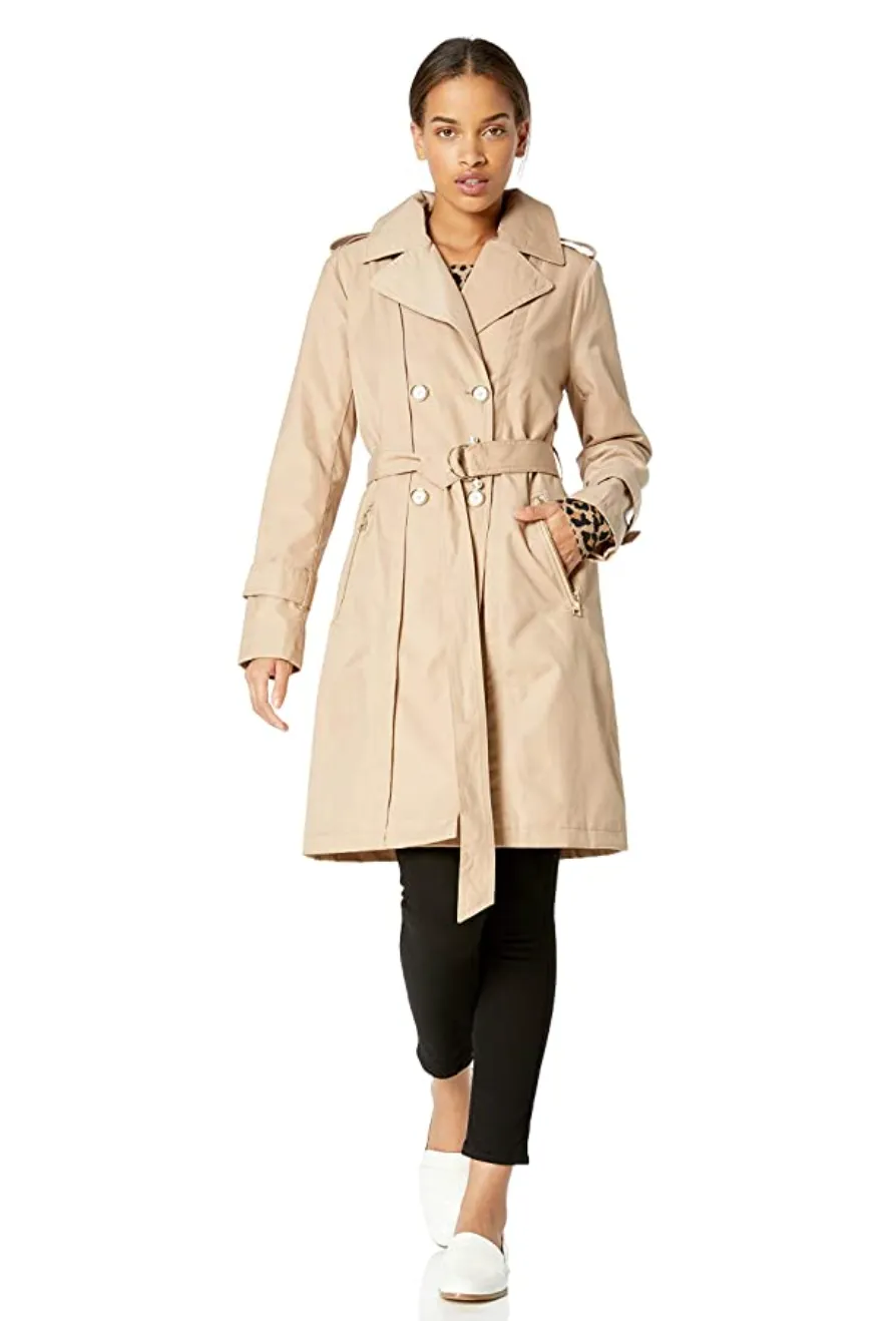 Karl Lagerfeld Paris Women's Classic Tailored Slim Fit Double Breasted Trench Coat