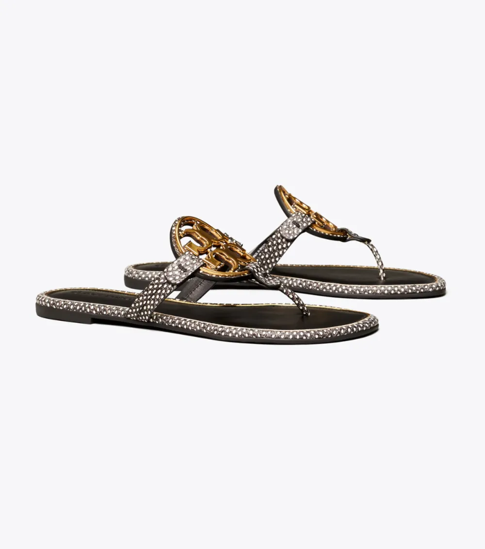 Miller Metal-Logo Sandal, Embossed Leather