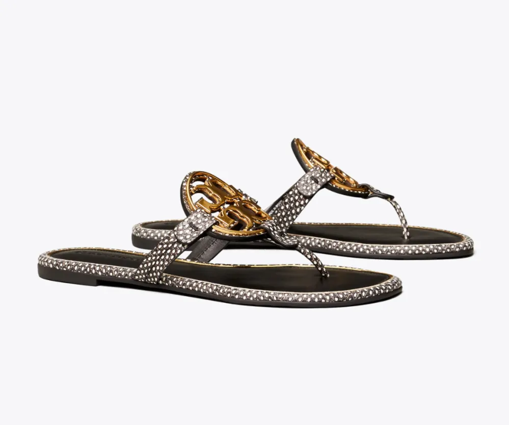 Miller Metal-Logo Sandal, Embossed Leather
