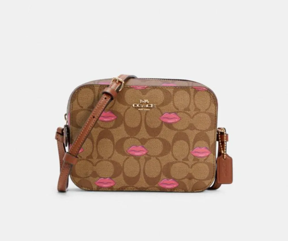 Mini Camera Bag In Signature Canvas With Lips Print