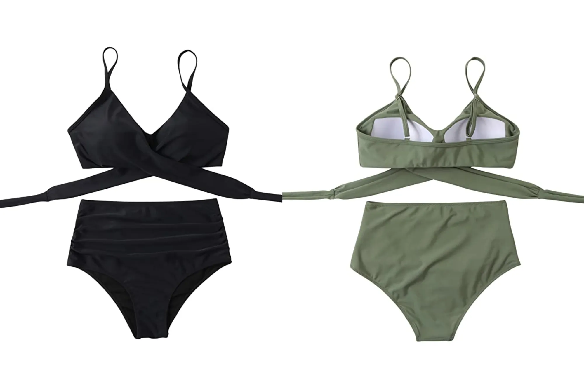 RUUHEE Women's Criss Cross High Waisted String Floral Printed 2 Piece Bathing Suit