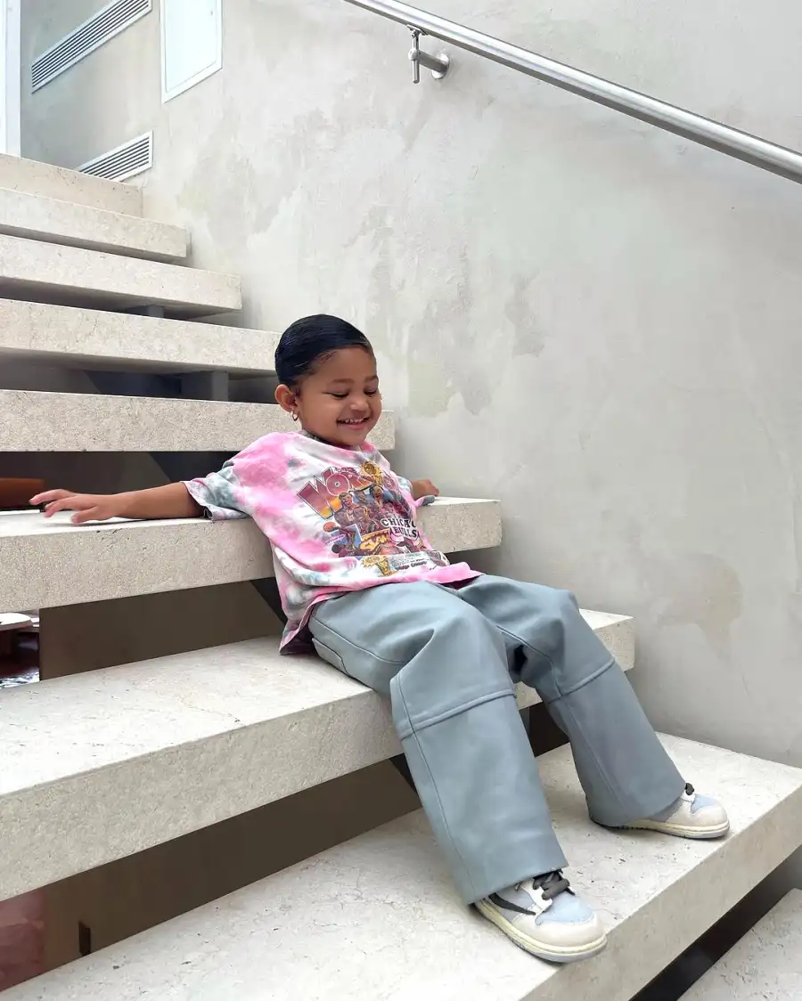 Stormi Channels Mom Kylie Jenner, Dad Travis Scott’s Style in Leather Pants