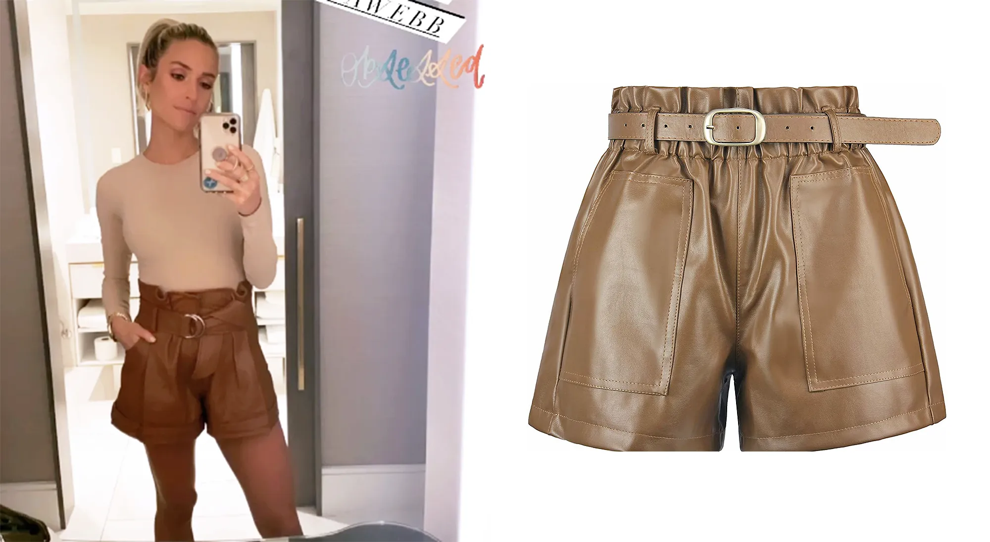 kristin-cavallari-brown-leather-shorts