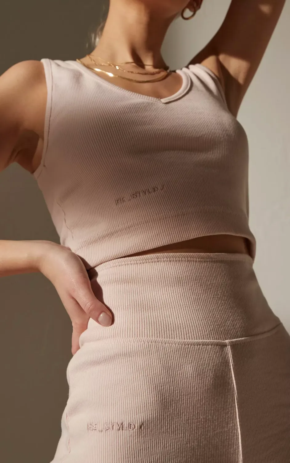 re_styld pink rib plunge tank top