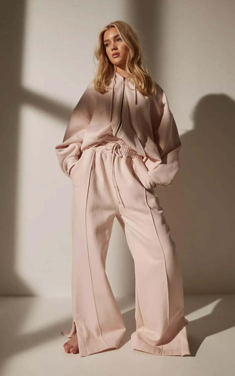 re_styld pink seam front wide leg joggers