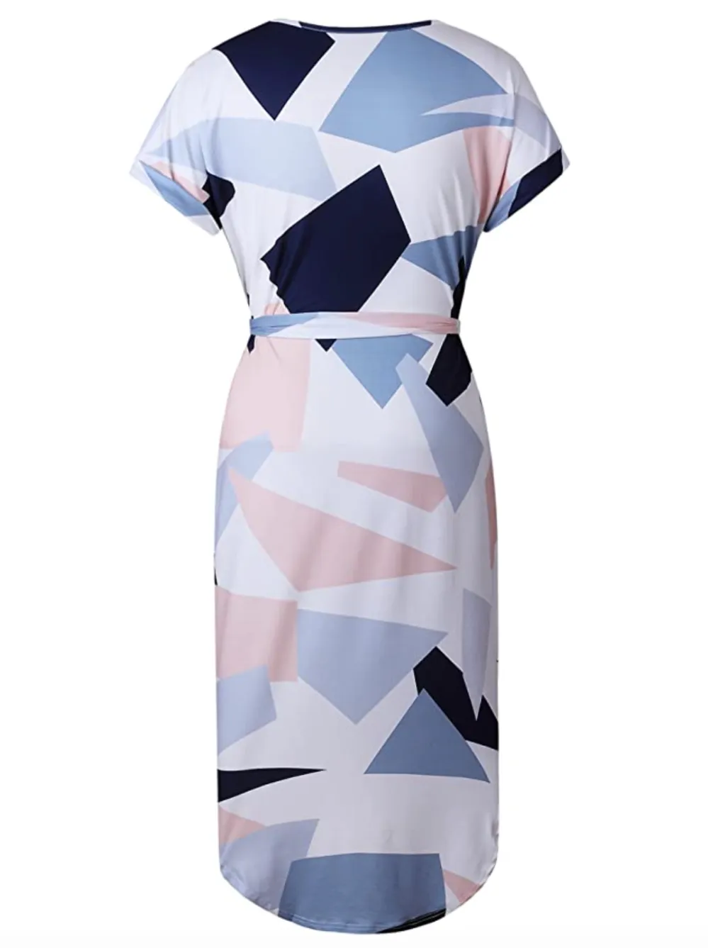 ECOWISH Women's Summer Casual V-Neck Geometric Pattern Belted Dress